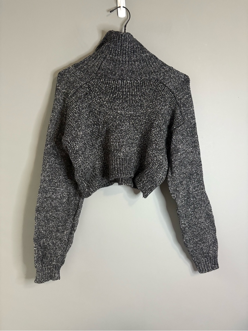 Zara Knit Black & White Marled Cropped Turtleneck Sweater Balloon Sleeve Size S - Picture 7 of 7